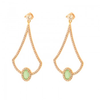 Brinco grande vazado com pedra cor verde paraiba. 36x17mm. 151296