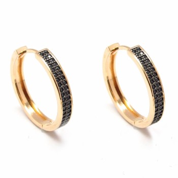 Brinco argola grande zirconia negra na frente. 151360