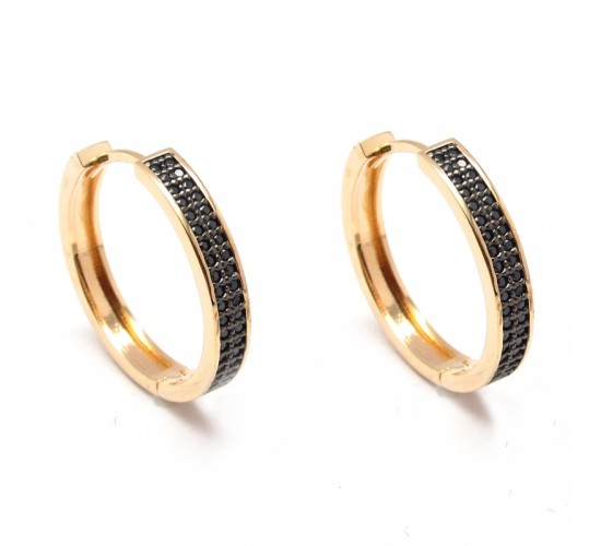 Brinco argola grande zirconia negra na frente. 151360