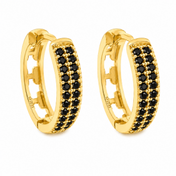 Brinco argola media oval zirconia negra na frente vazada em cruz atras. 15.5mm. 151362 Brinco argola media oval zirconia negra na frente vazada em cruz atras. 15.5mm. 151362