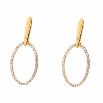 Brinco haste lisa oval pendurado zirconia cristal. 34x14mm. 151363