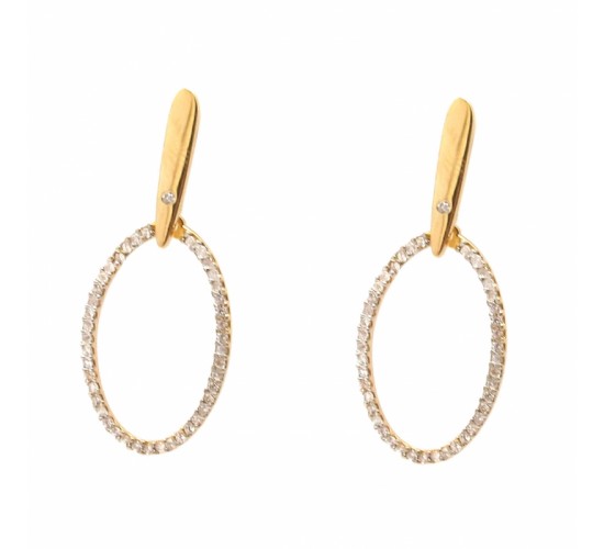 Brinco haste lisa oval pendurado zirconia cristal. 34x14mm. 151363
