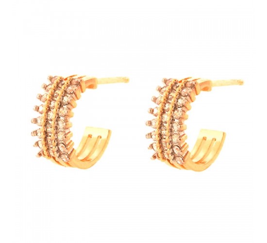 Brinco meia argola media 3 fileiras zirconia cristal. 12.5mm. 151365