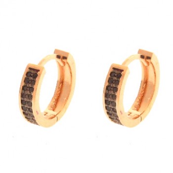 Brinco argola media redonda zirconia negra na frente lisa atras. 13.5mm. 151377