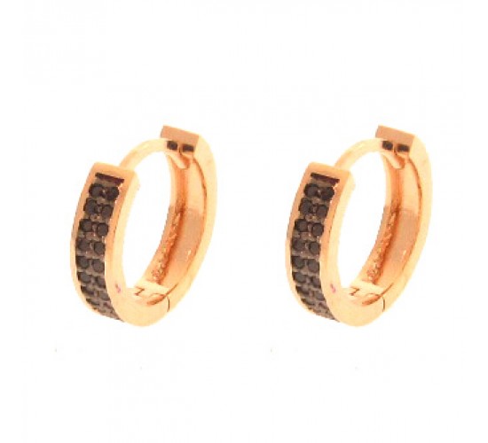 Brinco argola media redonda zirconia negra na frente lisa atras. 13.5mm. 151377