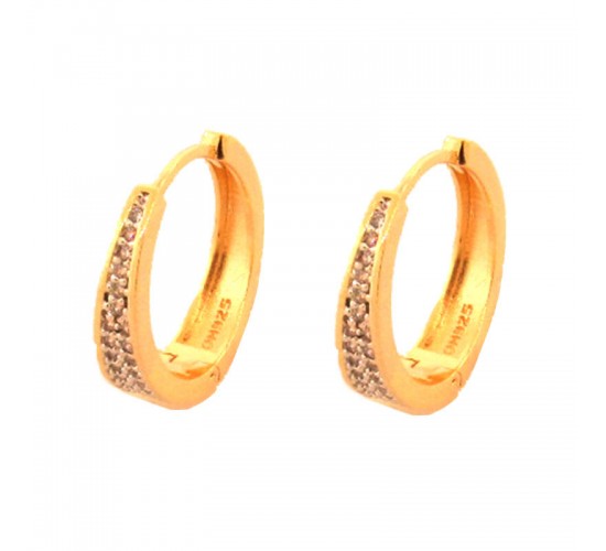 Brinco argola media frente em v zirconia cristal. 17mm. 151378