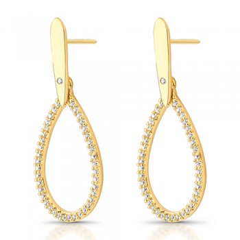 Brinco haste lisa gota pendurada zirconia cristal. 33x14.5mm. 151379