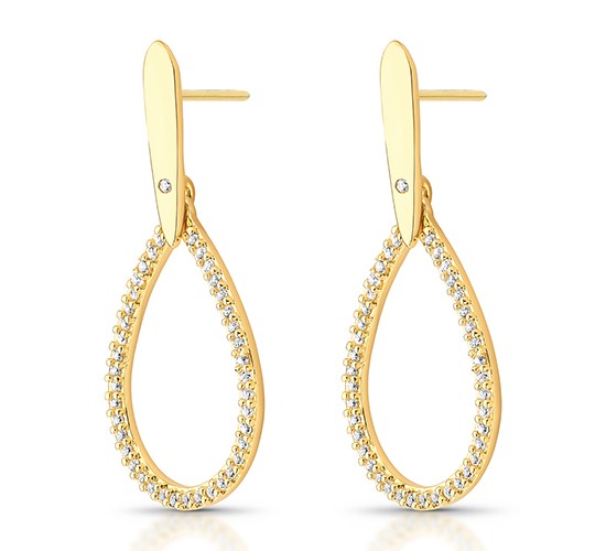Brinco haste lisa gota pendurada zirconia cristal. 33x14.5mm. 151379