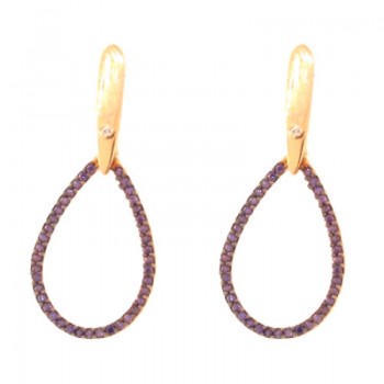 Brinco haste lisa gota pendurada zirconia lilas. 33x14.5mm. 151380
