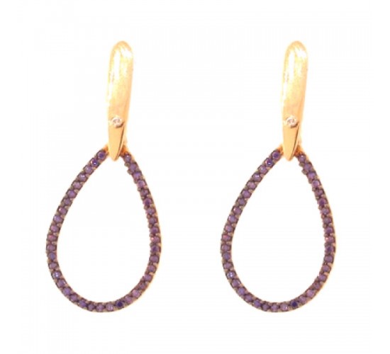 Brinco haste lisa gota pendurada zirconia lilas. 33x14.5mm. 151380