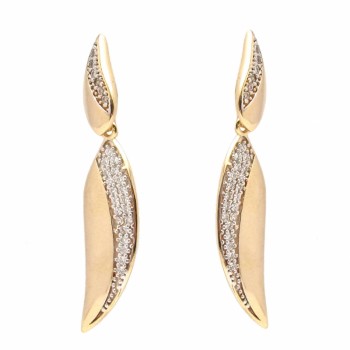 Brinco pendurado liso com zirconia cristal. 34.5x7.5mm. 151381