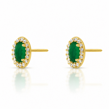 Brinco oval pedra maior verde esmeralda com zirconia cristal em volta. 9x6mm. 151385 Brinco oval pedra maior verde esmeralda com zirconia cristal em volta. 9x6mm. 151385