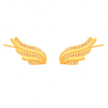 Brinco asa intercalada lisa e zirconia cristal. 18.5x8mm. 151390