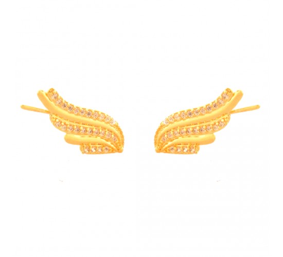 Brinco asa intercalada lisa e zirconia cristal. 18.5x8mm. 151390
