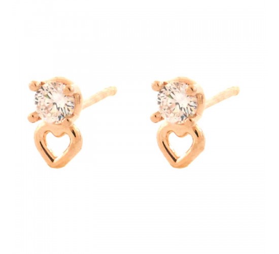 Brinco solitario zirconia cristal com coracao vazado. 151424
