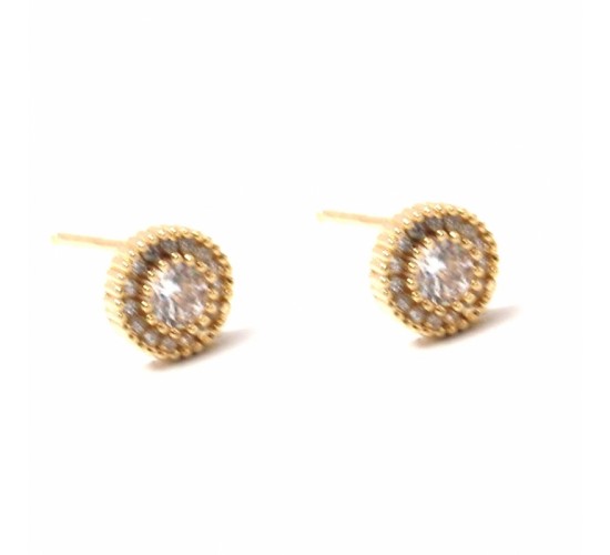 Brinco chuveiro redondo microgrifas pedra maior cristal com zirconia cristal em volta. 7.5mm. 151427