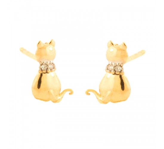 Brinco gato com coleira zirconia cristal. 10x8mm. 151430