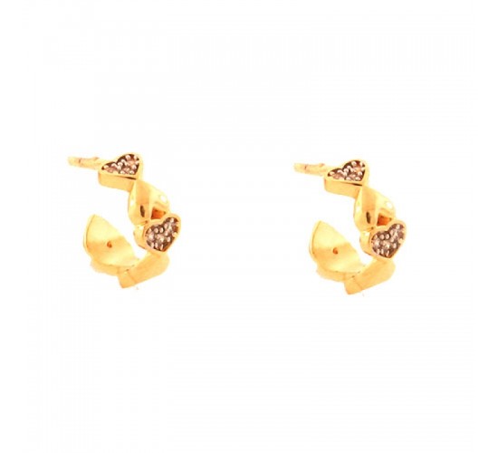 Brinco meia argola pequena intercalado coracoes lisos e zirconia cristal. 11.5mm. 151436