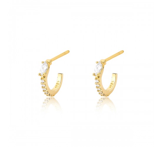 Brinco meia argola pequena fina zirconia cristal. 11mm. 151439