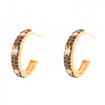 Brinco meia argola zirconia negra com 4 zirconias cristal. 17mm. 151544