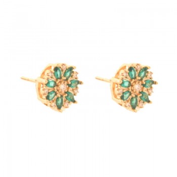 Brinco flor navete verde paraiba com miolo zirconia cristal. 9.5mm. 151552