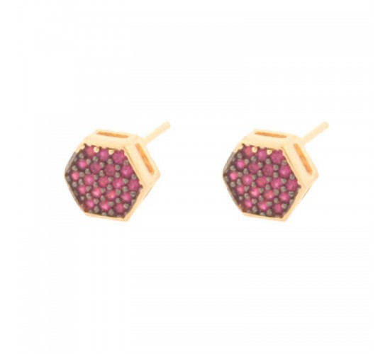 Brinco chuveiro sextavado zirconia vermelha. 6x6mm. 151562