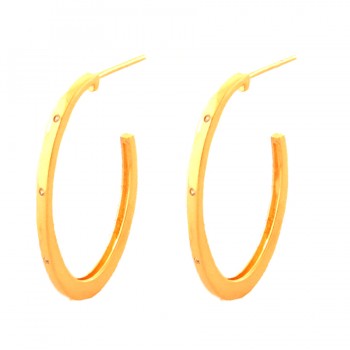 Brinco meia argola oval grande lisa com 3 zirconias cristal. 31.5mm. 151564