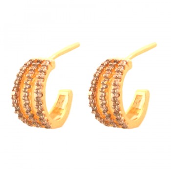 Brinco meia argola 3 fios zirconia cristal. 12.5x6.5mm. 151569