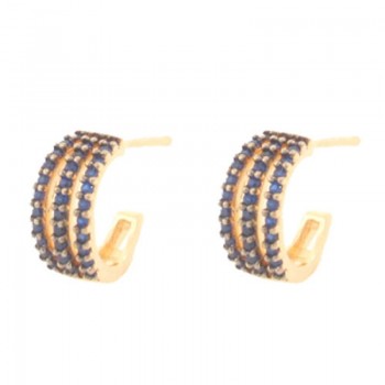 Brinco meia argola media 3 fios zirconia azul safira. 12.5x6.5mm. 151570