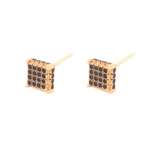Brinco chuveiro quadrado pequeno zirconia negra. 6.5x6.5mm. 151574