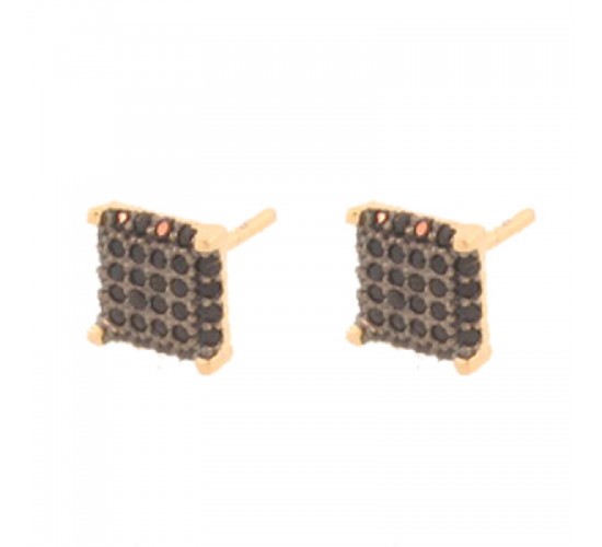 Brinco chuveiro quadrado pequeno zirconia negra. 7x7mm. 151576