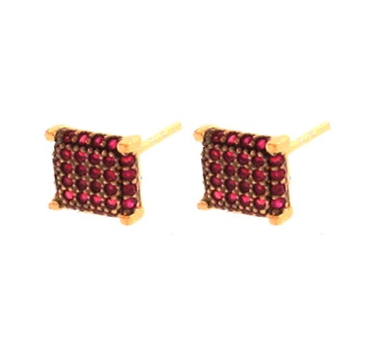 Brinco chuveiro quadrado pequeno zirconia vermelha. 7x7mm. 151577
