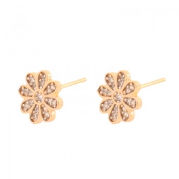 Brinco flor zirconia cristal. 9.5mm. 151580