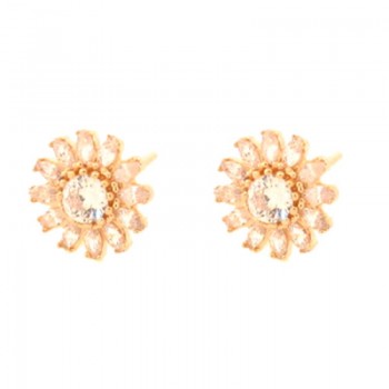 Brinco flor com petalas navete cristal e miolo zirconia cristal. 11.5mm. 151592