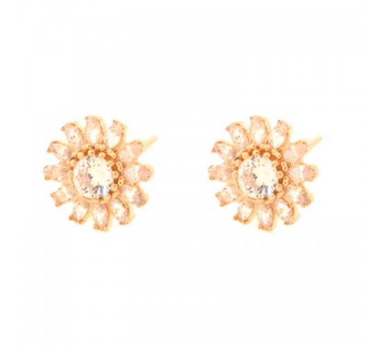 Brinco flor com petalas navete cristal e miolo zirconia cristal. 11.5mm. 151592