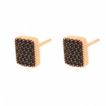 Brinco chuveiro retangular zirconia negra. 6.5x8.5mm. 151595