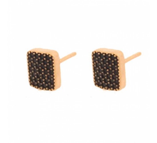 Brinco chuveiro retangular zirconia negra. 6.5x8.5mm. 151595