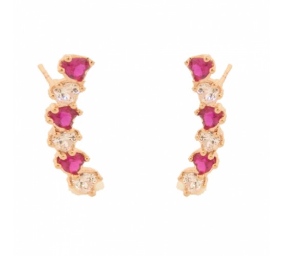 Brinco haste 6 zirconia grande vermelha e cristal. 21mm. 151601