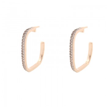 Brinco meia argola retangular grande fina zirconia cristal. 22mm. 151626