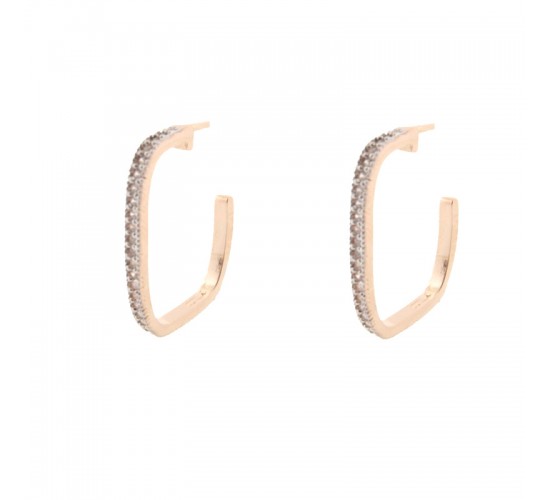 Brinco meia argola retangular grande fina zirconia cristal. 22mm. 151626