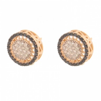 Brinco redondo vazado com zirconia cristal no centro e negra em volta. 10.5mm. 151629