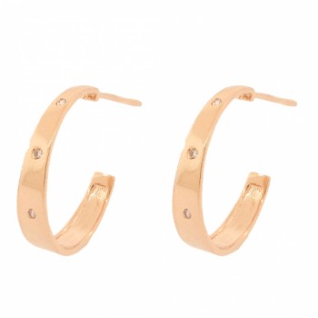 Brinco meia argola media larga lisa com 3 zirconias cristal. 20.5mm. 151630