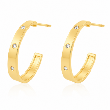 Brinco meia argola media larga lisa com 3 zirconias cristal. 20.5mm. 151630 Brinco meia argola media larga lisa com 3 zirconias cristal. 20.5mm. 151630