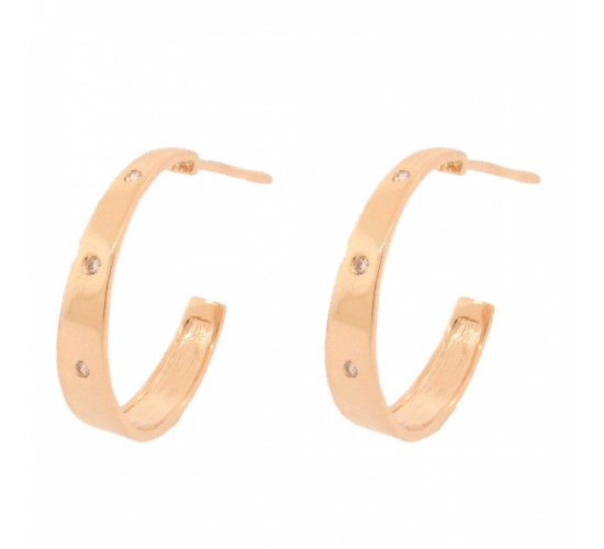 Brinco meia argola media larga lisa com 3 zirconias cristal. 20.5mm. 151630