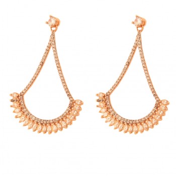 Brinco pendurar zirconia cristal, leque navete cristal. 41x29mm. 151632