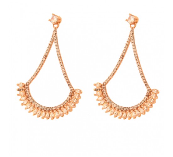 Brinco pendurar zirconia cristal, leque navete cristal. 41x29mm. 151632