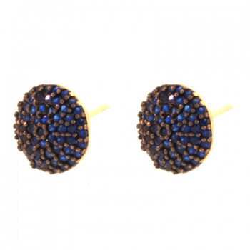 Brinco redondo cravejado zirconia azul safira. 10mm. 151638