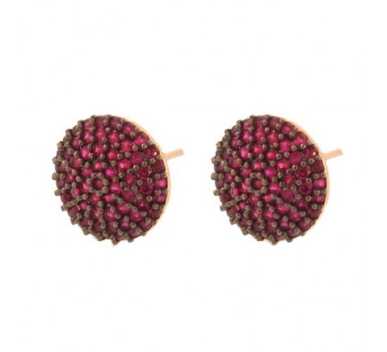 Brinco redondo cravejado zirconia vermelha. 10mm. 151639