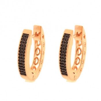 Brinco argola media oval zirconia negra forro vazado. 21mm. 151649