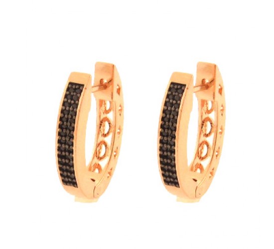 Brinco argola media oval zirconia negra forro vazado. 21mm. 151649